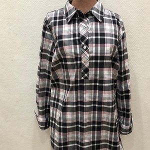 Talbots Black White and Red Plaid Popover Top.